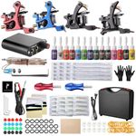 HAWINK Complete Tattoo Kit 4 Standard Tattoo Machines Power Supply 14 Color Tattoo Inks Needles Tips Grips with Carry Case TK-HW4005