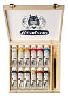 Schmincke - AKADEMIE® Oil, 12 x 60 ml tubes, 79 112 097, wooden case + daVinci brush (size 10), fine artists' oil colours, brilliant colours, oil painting, oil colour set