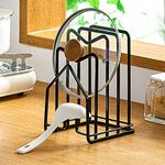 SUNFICON Chopping Board Rack Cutting Board Organiser Pot Pan Lid Holder Display Stand Thin Bakeware Baking Tray Kitchen Countertop Cupboards Cabinet Office Heavy Duty Metal 12.5x14.5x21.5cm Black