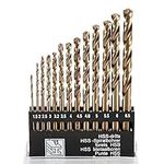 13Pack HSS Twist Drill Bit Set Metric M35 Cobalt Steel High Speed Steel Titanium Coated Drill Bit Tool Extremely Heat Resistant with Straight Shank 1.5mm-6.5mm for Drilling Tool Wood, Metal & Plastic