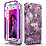 Hasaky Case for Apple iPhone SE 2020 Case,iPhone 8 Case,iPhone 7 Case,iPhone 6s/6 Case,Dual Layer Purple/Marble Design TPU+PC Heavy Duty Anti-Scratch Shockproof Protective Phone Case - Purple/Marble.