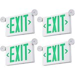 TORCHSTAR Green Exit Sign with Emergency Lights, UL 924, Two LED Adjustable Head, Emergency Exit Light with Battery Backup, Double Face, AC 120/277V, Exit Signs for Business, Damp Location, Pack of 4