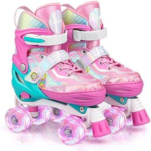 Roller Skates for Kids Girls Boys 4 Size Adjustable Kids Roller Skates with Wheels Light up for Children, Teens, Beginner & Advance, Indoor Outdoor (Small, A-Pink)