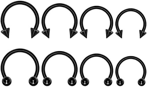 8PCS Black Septum Ring G23 Titanium Septum Jewelry 6mm/8mm/10mm/12mm Septum Rings 16g Septum Piercing Smiley Piercing