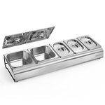 Onlyfire Pizza Topping Station Stainless Steel Seasoning Containers with Lid, 5 Compartment Trays for Prepping Ingredients and Toppings