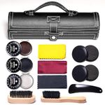 YUET Shoe Polish Kit Cleaning Shine Care Barrel Set For Brown Black Leather With Brush Travel Case Luxury Premium Soft Horsehair Bristle Dauber, Wooden Applicator, Shoehorn, Cloth 12 Pcs Lichee Pouch