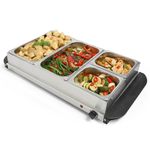 VonShef Food Warmer 4 Tray – 7.2L Table Top Buffet Server 300W with Lids, Plate Warming, Temp Control, Chafing Dish, Hostess Trolley Food Warmer & Cool Touch Handles - 2 x 2.4L and 2 x 1.2L Pans