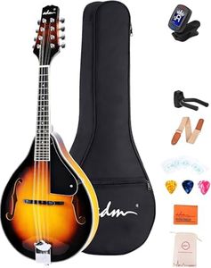 ADM Acoustic Mandolin Instrument Kit Music A Style for Kids Students Adults Wood Mandolins Beginner Set With Bag, Tuner, Pick-up, Strap, Strings, Picks and Hanger, Sunbrust