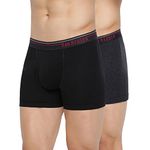 Van Heusen Men Boxer Briefs - 100% Combed Cotton - Pack Of 2 - Anti Bacterial, Colour Fresh, Moisture Wicking_10032_Anthra Mel, Pure Black_M