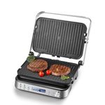 AMZCHEF 4-in-1 Electric Grill, Panini Press grill, Waffle&Sandwich Toaster - Opens 180° with 4 Non-stick Coated Plates - Adjustable Temperature, LED Indicator, Cool Touch Handle, 2000W - Silver