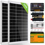 ECO-WORTHY 240W 12V Solar Panel System 1kWh/Day Off Grid Kit for Home RV Motorhome Shed Emergency Power Supply: 2pcs 120W Solar Panels+50Ah Lithium Battery+30A Charge Controller+600W Inverter