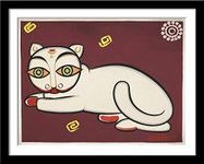 Tallenge - Jamini Roy - Cat - Jamini Roy - Bengal School Art Painting - Small Framed Poster(Paper, 12x17 inches, Multicolour)