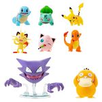 Pokémon Battle Action Figure Multi 8 Pack - Comes with 2” Pikachu, 2” Bulbasaur, 2” Squirtle, 2” Charmander, 2” Meowth, 2" Jigglypuff, 3” Loudred, and 3” Psyduck