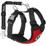 SlowTon Dog Seat Belt Car Harness Set - Adjustable Dog Seatbelt with Carabiner for Most Cars, Breathable Dog Vest Harness Padded with Car Safety Leash for Small Medium Large Dogs Puppy (Red, S)