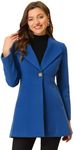 Allegra K Women's Turn Down Collar Buttoned Business Casual Mid-Long Winter Coat Royal Blue Medium