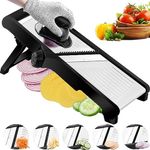 WELTONHM Mandoline Food Slicer, Adjustable Mandoline Slicer for Kitchen, Stainless Steel Mandolin Vegetable Chopper for Potato, Vegetable Slicer Julienne Cutter with Cut-Resistant Gloves, Black