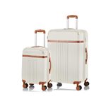 CHAMPS Vintage Collection Durable Expandable Hardside Spinner 2-Piece Luggage Set, Ultra-Strong Lightweight Polycarbonate with TSA Locks and 360-Degree Wheels, Ivory