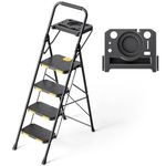 KINGRACK 4 Step Ladder, Step Ladder 4 Step Folding with Tool Tray and Handrails, Lightwight Household Ladder for Your Kitchen, Pantry, Closets, Office Use