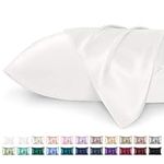 Bedsure Satin Pillowcase for Hair and Skin - Similar to Silk Pillowcase, Cooling Pillow Cases 2 Pack with Envelope Closure, Gifts for Women, Queen & Standard Size 50x75 cm, Ivory White