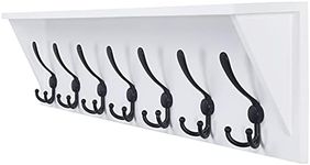 Dseap Coat Rack Wall Mounted with Shelf & 8 Tri Hooks, Entryway Shelf, 35-Inches, White