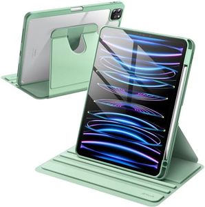 JETech Rotating Case for iPad Pro 11-Inch 2022/2021(4th/3rd gen) with Pencil Holder, 360 Degree Rotation Protective Stand Cover Clear Back, Auto Wake/Sleep (Matcha Green)