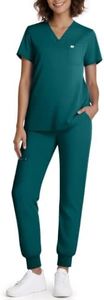 Eadflie Scrubs for Women Medical Scrubs Set - V-Neck Top & Jogger Pants with 5 Pockets, Soft Stretch Woven fabric,Side splits - (Forest Green/M)