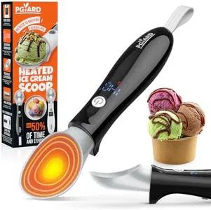 PGYARD Heated Ice Cream Scoop Rechargeable, with LED Display & Real-time Temperature, Adjustable 2-Level Heats for Hard Ice Cream, Easy for Seniors & Kids, Waterproof, Drip-Proof Stand Black