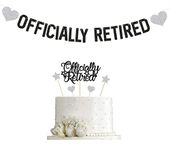 SVM CRAFT® Happy Retirement Cake Topper and Banner Black and Silver -Hello Pension Goodbye Tension - Officially Retied Party Decoration Supplies The Legend Has Retired Cake Topper