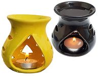 Pure Source India Ceramic Oil Burner Aroma Diffuser (Black & Yellow) -Set of 2