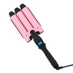 32mm (1.25") Triple Ceramic Curling Iron, Aima Beauty Mermaid Big Wave 3 Barrel Wand with Adjustable Temperature, Portable Hair Waver Heats Up Quickly (Pink)