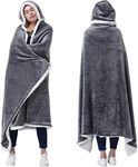 Catalonia Classy Womens Hooded Blanket, Snuggle Blanket with Hood Adult, Sherpa Cozy Plush Fleece Wearable Blanket for Women Men, Cuddle Throw Cover Home or Outdoors,125 x 185 cm Grey