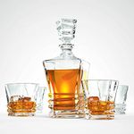 Paksh Novelty European Crystal Clear 7 Pcs Decanter 855 ML and Glasses 300 ML Set- Stylish 1 Decanter and 6 Pcs Glass Set - Perfect for Whiskey, Scotch, Wine, Vodka, Tequila, Rum