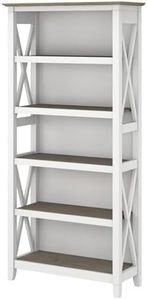 Bush Furniture Key West Tall 5 Shelf Bookcase, Pure White and Shiplap Gray