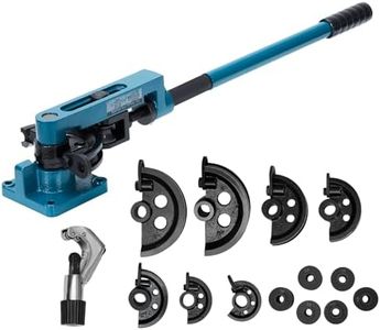 Aprafie Pipe Bender, 3/8" to 1" Manual Pipe Tube Bender with Tubing Cutter and 7 Dies for Copper Steel Metal Tubing Benders Tool