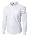 Jandukar Mens Oxford Dress Shirt for Men Long Sleeve Button Up Shirts White Oxford M