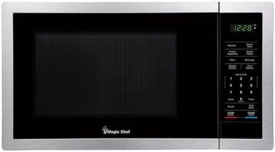 Magic Chef 900 Watts 0.9 Cubic Feet Small Countertop Microwave Oven for Compact Spaces with 6 Pre Programmed Cooking Modes, Stainless Steel
