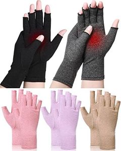 5 Pairs Arthritis Compression Gloves Fingerless Compression Gloves Arthritis Gloves Joint Relief Gloves for Dailywork, Black, Gray, Beige, Pink, Purple, Medium