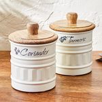 Home Centre Mirage Set of 2 Iron Spice Canisters with Mango Wood Lids