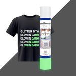 TECKWRAP Glow in Dark Glitter HTV White Glitter Heat Transfer Vinyl Roll 10" x 5ft for DIY Clothing,T-Shirts,Fabric Luminous Glitter Iron on Vinyl Compatible with Heat Press Craft Cutters
