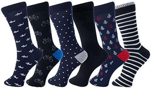 Alpine Swiss Mens Dress Socks 6 Pair Crew Sock Cotton Dress Socks for Men Solid Ribbed Argyle Pattern Multicolor Fun Designs Nautical Pack