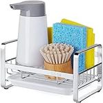 HULISEN Kitchen Sink Sponge Holder, 304 Stainless Steel Kitchen Soap Dispenser Caddy Organizer, Countertop Soap Dish Rack Drainer with Removable Drain Tray, not Including Dispenser and Brush, Silver