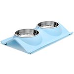 UPSKY Double Dog Cat Bowls Premium Stainless Steel Pet Bowls No-Spill Resin Station, Food Water Feeder Cats Small Dogs (Lake Blue)