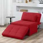 Sofa Bed, 4 in 1 Multi-Function Folding Ottoman Breathable Linen Couch Bed with Adjustable Backrest Modern Convertible Chair for Living Room Apartment Office,Red