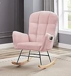 hansones Nursery Rocking Chair,Upholstered Glider Chair with High Backrest Armchair Chair for Living Room Bedroom Offices (Pink Teddy)