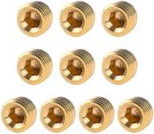 10 PCS 1/4" NPT Male Pipe Plug Fitting Set Brass Hex Counter Sunk Pipe Plug for Closing the End of Pipe, Internal Hex Socket Thread Socket Pipe Plug Kit