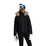 Spyder Women's Falline Faux Fur Down Ski Jacket, Black, 4 UK