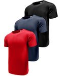 Boyzn 3 Pack Workout Shirts for Men, UPF 50+ Sun Protection Short Sleeve Crew Neck T-Shirts, Moisture Wicking Fitness Gym Running Shirts Black/Navy/Red-3P15-S