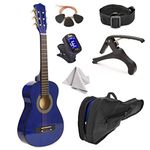 Wood Guitar With Case and Accessories for Kids/Boys / Beginners (30" BLUE)