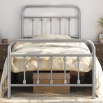 Yaheetech 3ft Single Bed Frame Vintage Iron Platform Bed with High Headboard and Footboard, Strong Metal-Framed Bed with Storage Silver