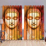 WEBICOR 3D Digital Printed Curtain Polyester Fabric Door Curtain for Bed Room Kids Room Living Room Window/Door/Long Door (Set of 2) Buddha